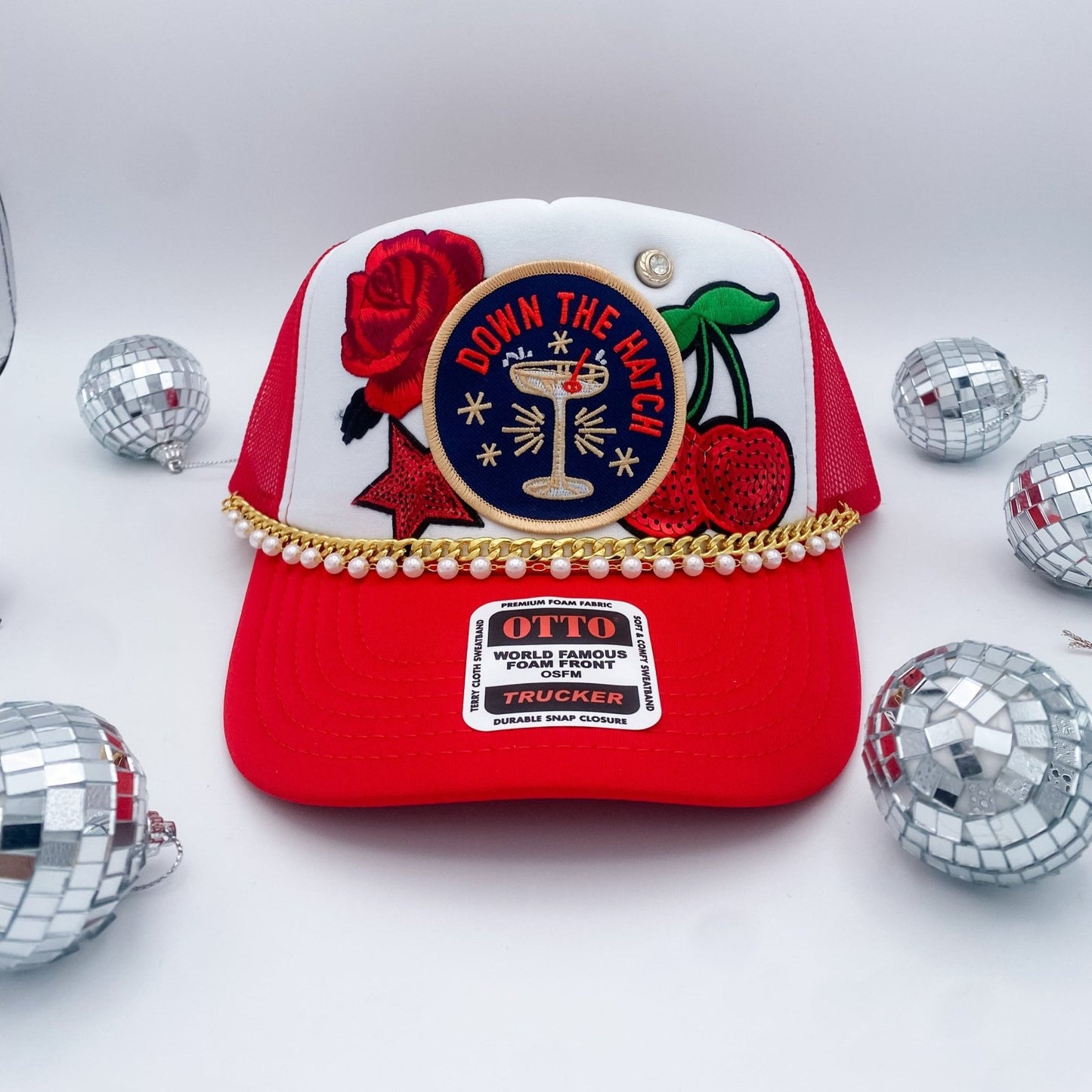 Down the hatch rhinestone- Trucker Hat