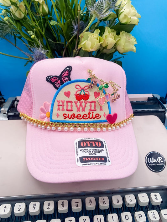 Howdy Sweetie Charmed- Trucker Hat Light Pink