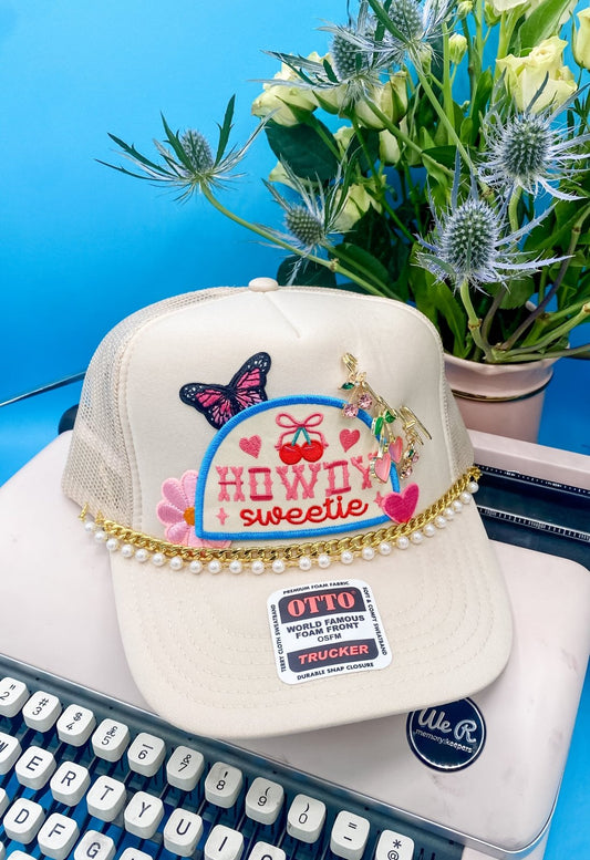 Howdy Sweetie Charmed- Trucker Hat Tan