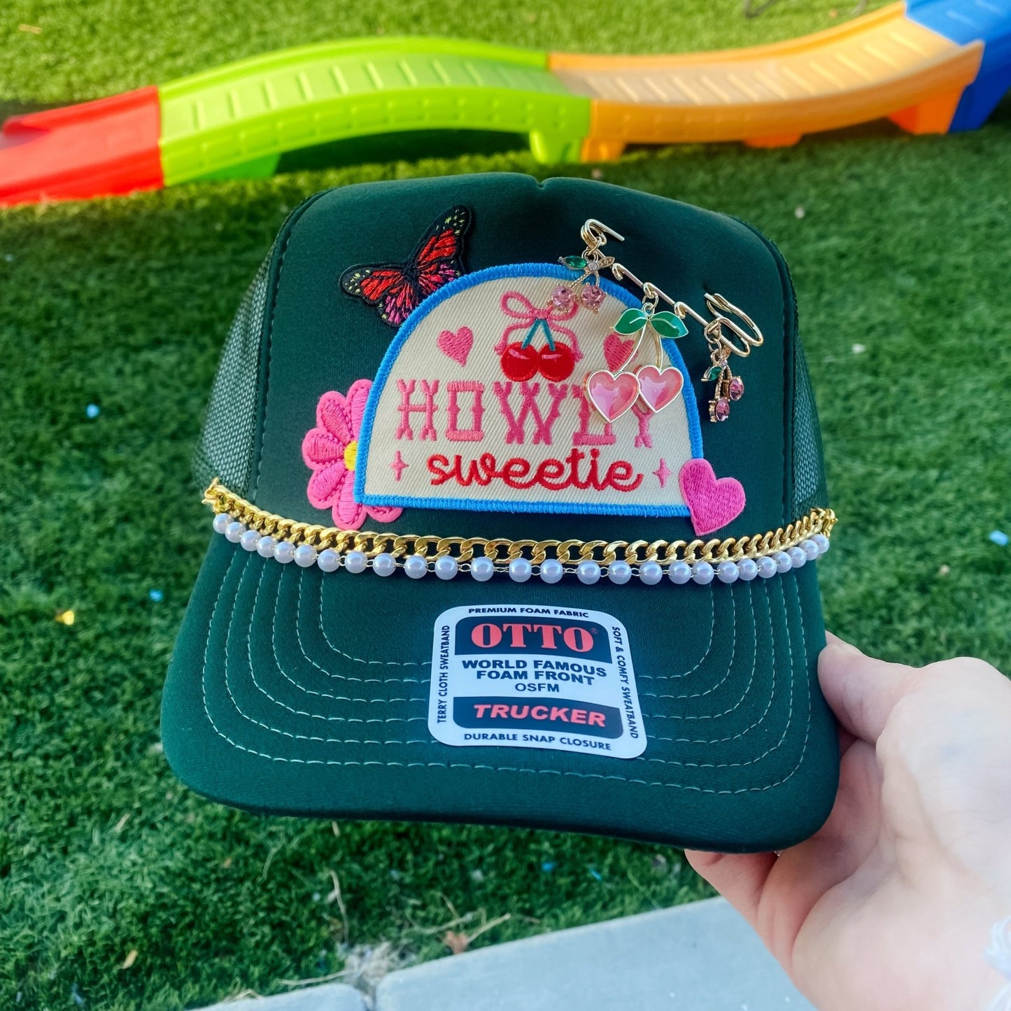 Howdy Sweetie Charmed V2- Trucker Hat Dark Green