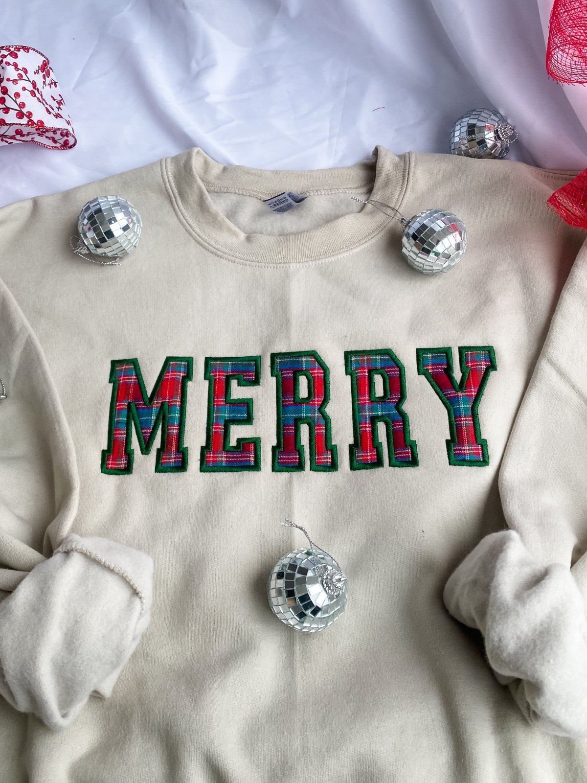 Merry Applique Embroidered Crewneck