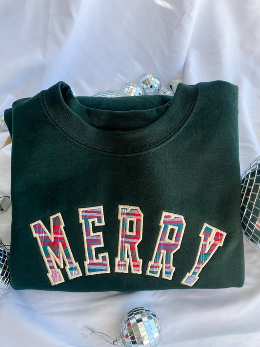 Merry Applique - Embroidered Crewneck Forest Green