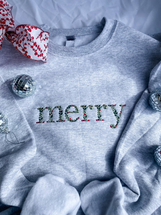 Merry- Embroidered Crewneck Ash